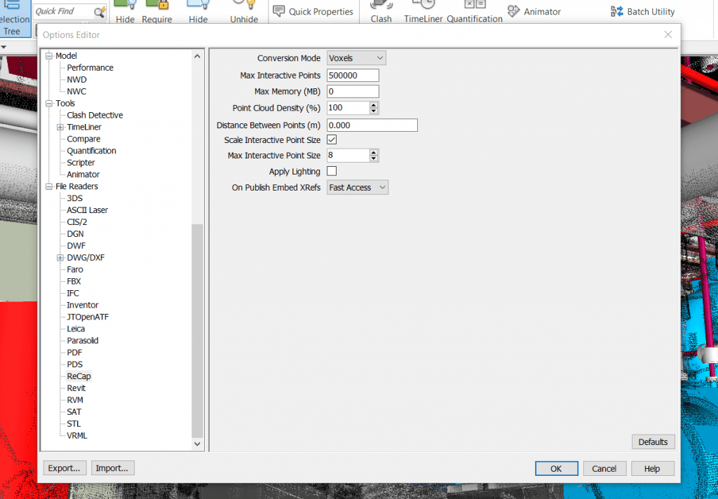 Preparing Project for Verity - pointcloud settings
