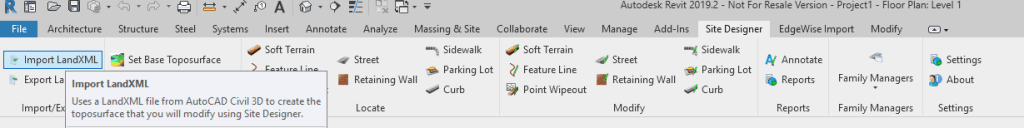 Site Designer plugin inside of Revit Ribbon