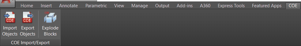 AutoCADCOEにエクスポートインポート