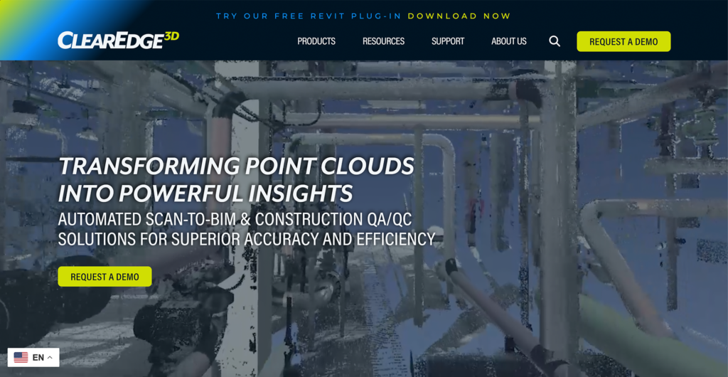 A screenshot of ClearEdge3D's new website.