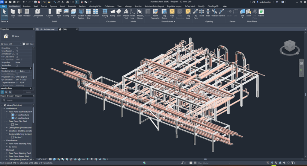 OmniSLAM and EdgeWise scan-to-BIM model loaded in Revit