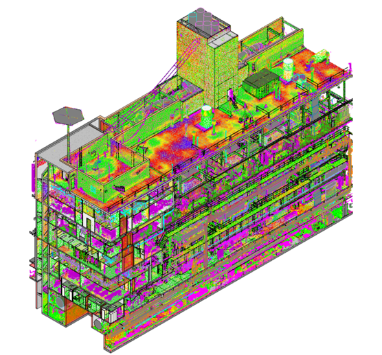 heatmapping on scan-to-BIM model of a building.