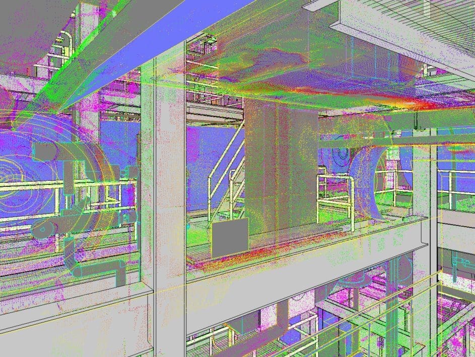 scan-to-bim model showing steel beams