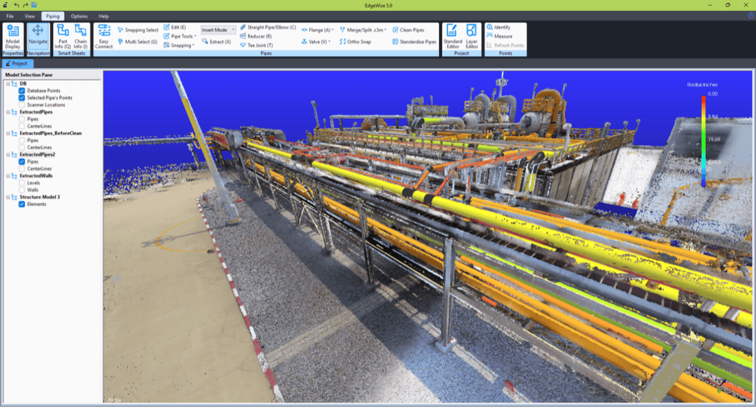 A point cloud captured by an OmniSLAM R8+ in ClearEdge3D EdgeWise